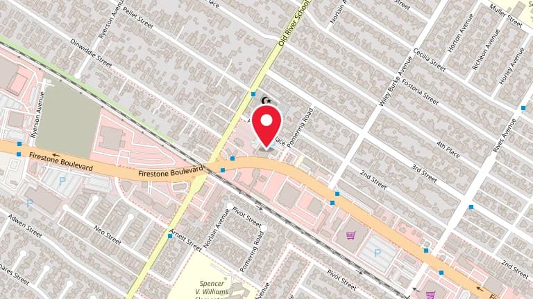 Street map showing Big Boy Downey at 7447 Firestone Blvd