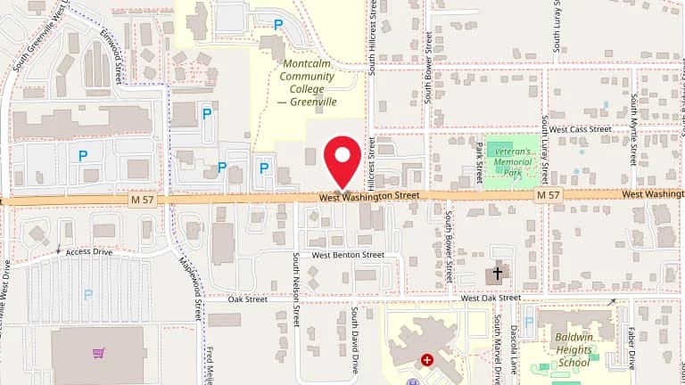 Street map showing Big Boy Greenville at 1500 W Washington St