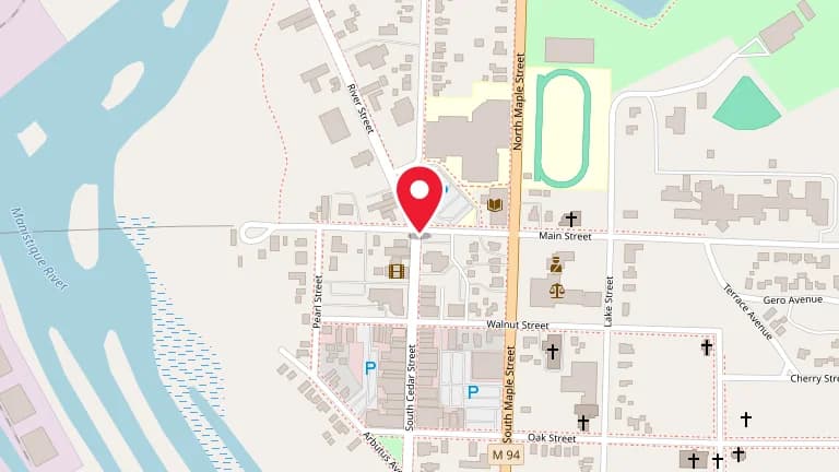 Street map showing Big Boy Manistique at 607 E Lake Shore Dr