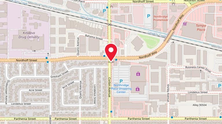 Street map showing Big Boy Northridge at 8876 Corbin Ave