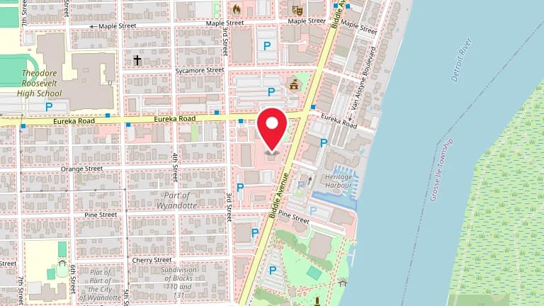 Street map showing Big Boy Wyandotte at 3366 Biddle Ave