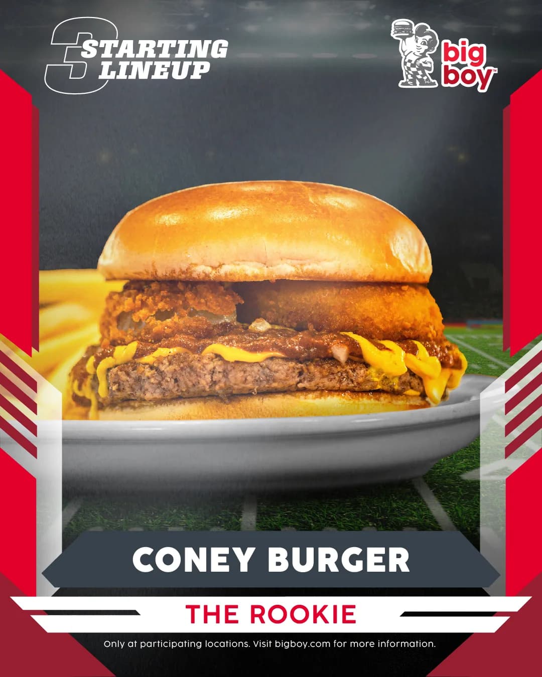 Coney Burger trading card: The Rookie. See it on the menu.